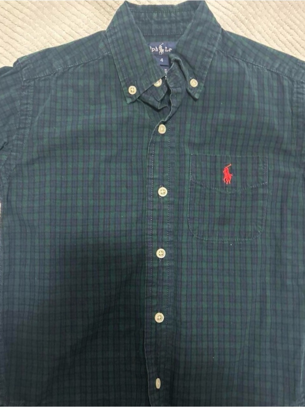 Ralph Lauren Green & Navy Plaid Button-Down Shirt with Red Pony